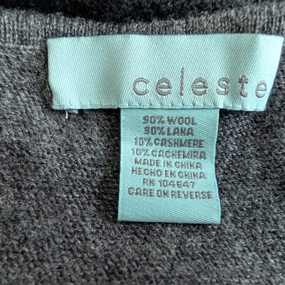 Celeste Wool Cashmere Black & Grey Colorblock Knit Shawl Poncho - Picture 2 of 9